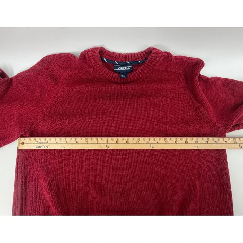 Lands End Drifter Mens Large Burgundy Red 100% Cotton Crewneck‎ Sweater L 42-44